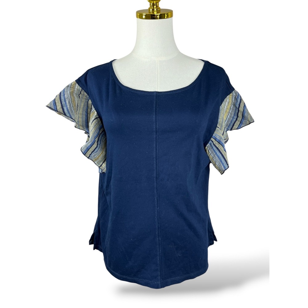Anthropologie Postmark Navy Blue Flutter Sleeve Striped Knit Top Small A5